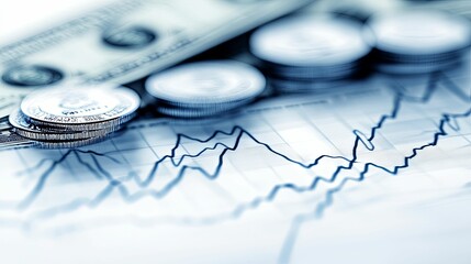 Coins and Currency on a Stock Market Graph