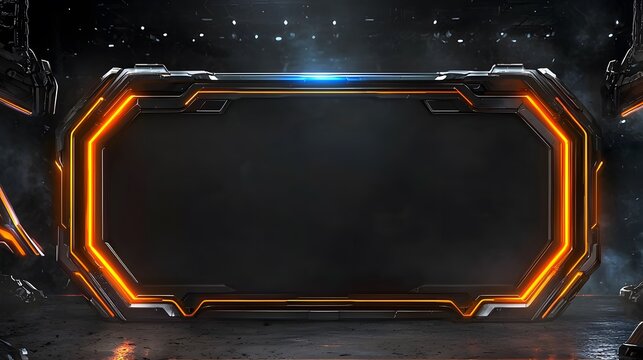 Holographic tech-inspired design with glowing edges and a central blank text area