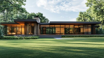 Modern House with Daylight View in 3D Perspective