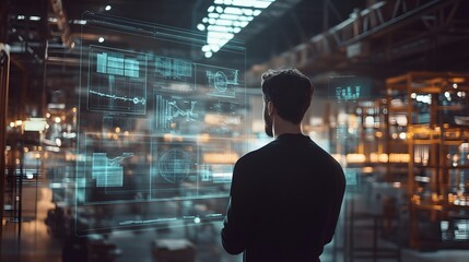 A futuristic coworking hub showcasing holographic interfaces for analyzing supply chain logistics. 4k resolution, Cinematic Scene