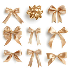 Elegant golden ribbons and bows for gift wrapping white background digital art studio environment creative concept