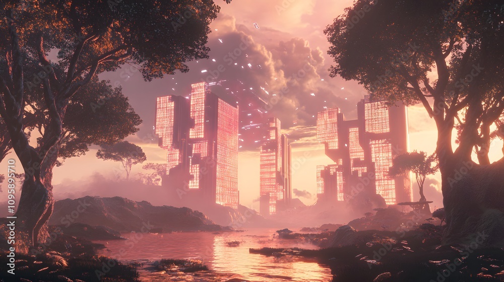 Poster A dynamic metaverse setting where team members exchange ideas in a fully virtual collaborative environment. 4k resolution, Cinematic Scene