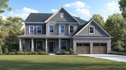 Modern Two-Storey House in Daylight Rendering