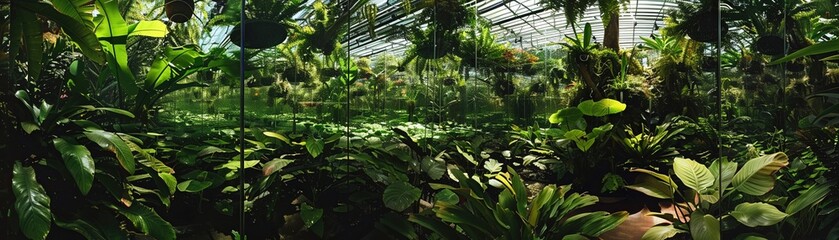 Obraz premium A botanical maze constructed from different types of clear glass each section magnifying the plants behind them in unique ways