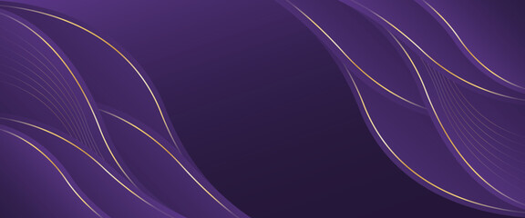 Abstract purple luxury banner background with gold lines. Elegant wave modern wallpaper. Suitable for templates, banners, sales, ads, events, awards, web pages, and headers