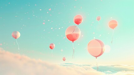 Fototapeta premium A cheerful minimalist digital scene of geometric butterflies fluttering around a soft