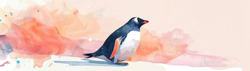 Fototapeta premium A cheerful minimalist watercolor illustration of a small vibrant fish swimming in a clean pastel bubble against a soft digital background embodying freedom and lightness