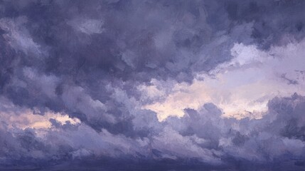 Fototapeta premium Stormy evening sky with layers of gray and purple clouds, hinting at a dramatic weather change