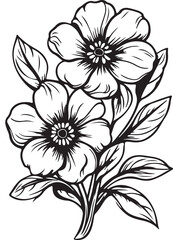 flower doodle icon. The back line is isolated on white. One-line contour floral drawing.Vector illustration