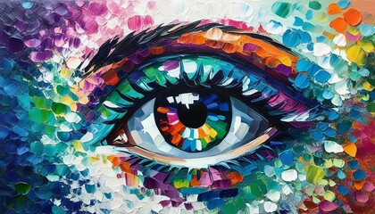 Obraz premium Colorful Abstract Oil Painting of an Eye Concept in Close-Up. Created with generative AI technology