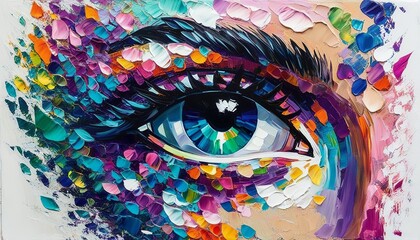 Colorful Abstract Oil Painting of an Eye Concept in Close-Up. Created with generative AI technology