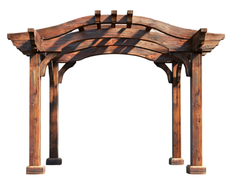 a wooden arch with pillars