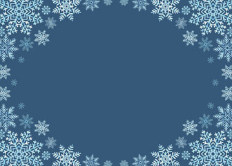 Snowflakes on dark background. Template postcard with copy space. Ice stars for Christmas or New Year design. Hand drawn watercolor illustration isolated. Winter holiday frame for card, website, sale.