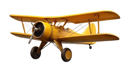 Yellow biplane isolated on white background.