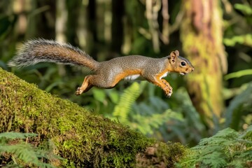 Fototapeta premium a squirrel leap between tree branches