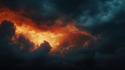 Thunderstorm sky with dark clouds and flashes of lightning, creating a dramatic background