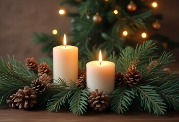 Festive Christmas and New Year backgrounds with rustic decor, candles, wood textures, and cozy settings
