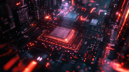 Obraz premium Futuristic Microchip Circuit with AI Elements