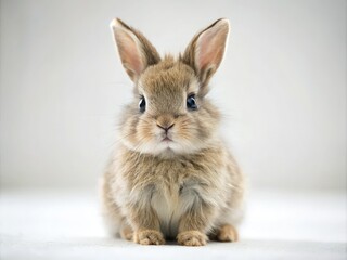 Obraz premium Adorable Fluffy Bunny, Tilt-Shift Photography, White Background, Cute Rabbit, Miniature, Diorama