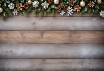Fototapeta premium Rustic Christmas-themed backgrounds featuring natural elements such as wood textures, pine branches, eucalyptus leaves, candles, and festive decorations. cozy designs warm tones