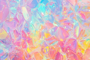 Iridescent crushed glass texture with vivid rainbow highlights and translucent depth