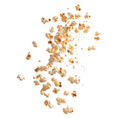 A falling popcorn flake splash isolated on transparent white background, clipping path