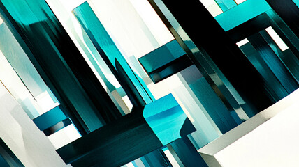 Obraz premium Abstract technology landscape with blue geometric shapes creating depth and dimension
