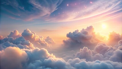 Golden Hour Above a Sea of Clouds A Stunning Aerial View of Pastel Hues at Sunrise or Sunset