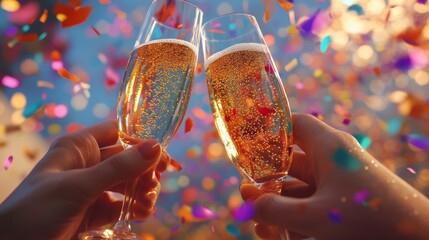 シャンパングラスと紙吹雪