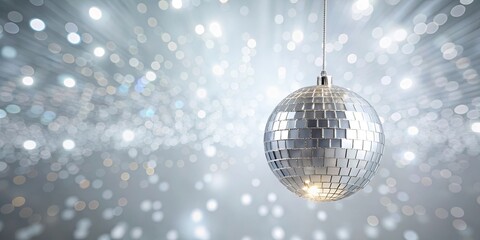 Obraz premium Silver disco ball ornament hanging against a shimmering background