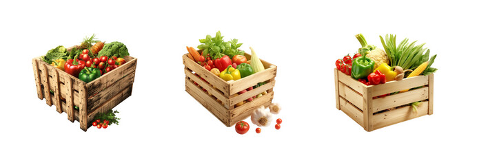 Wooden Box With Vegtables Isolated on white background 