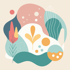 Soft Abstract Shapes: Playful Botanical Composition