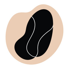 Modern Abstract Black Shape with Line Detailing on Beige Background