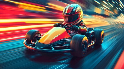 Go Kart Racer Speeds Through Vibrant Track