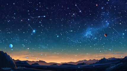 Fototapeta premium Shooting stars and bright planets visible in a clear night sky, perfect for stargazing enthusiasts