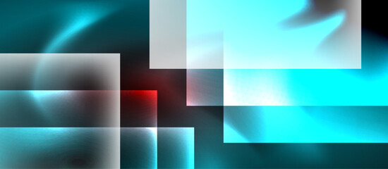 Obraz premium Glass squares with neon shiny light abstract background