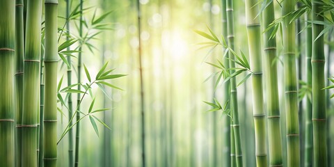 Serene Bamboo Forest Lush Green Stalks and Vibrant Foliage bathed in Sunlight