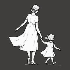 Mother and daughter walking together