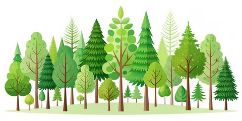 Obraz premium Vector Illustration of a Green Forest Diverse Trees, Flat Design, Nature Concept, Forest Illustration Forest, Nature