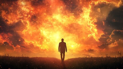Fototapeta premium Dramatic sunset scene open field nature photography emotional atmosphere