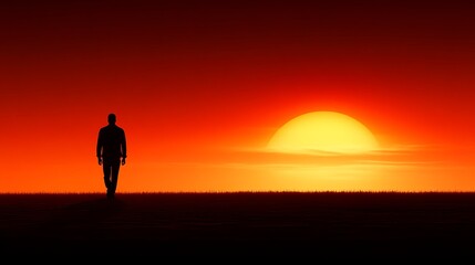 Sunset walk open field nature scene tranquil environment silhouette