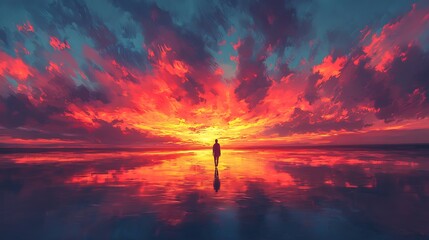 Sunset walk by the ocean nature scene reflective serenity