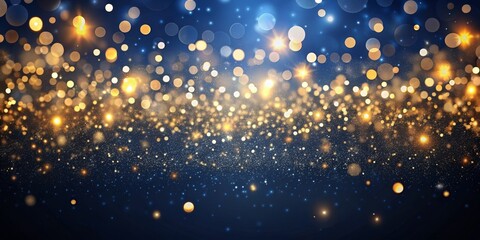 Fototapeta premium Bokeh Lightscape Gold and Blue Festive Background, Abstract Composition, Sparkling Glitter, Celebration Design Celebration, Bokeh, Background
