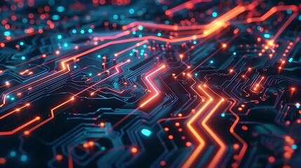 Obraz premium A high-tech circuit with glowing paths, perfect for a beautiful and abstract wallpaper or best-seller background