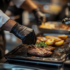 Culinary action male chef preparing gourmet dish in restaurant kitchen urban dining scene professional environment engaging viewpoint