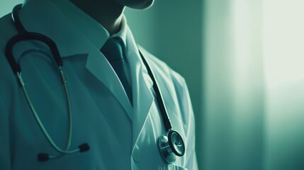 Doctor with Stethoscope in Soft Lighting Clinic