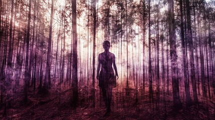 A solitary journey through the enchanted forest at dusk capturing the essence of nature and reflection