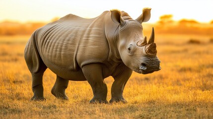 Fototapeta premium Early Morning Light in Nature Reserve with Rhino