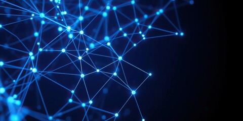 A network of interconnected nodes forming a web-like structure with glowing blue lines and soft pulse, cybernetic landscape, digital networks