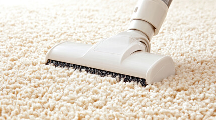 Vacuum Cleaner Cleaning a Plush Carpet in a Bright Room With Natural Light Coming Through the Window During the Day